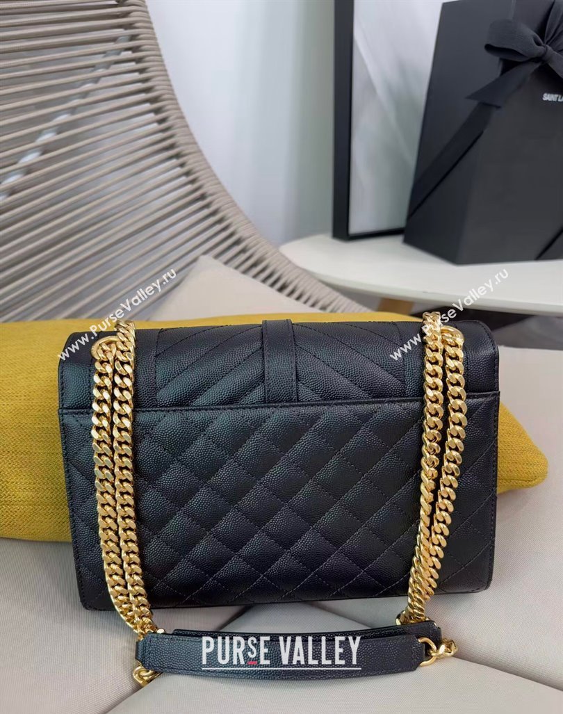 Saint Laurent Envelope Medium Bag in Grained Leather 600185 Black/Gold 2024 TOP (Hongs-240803035)