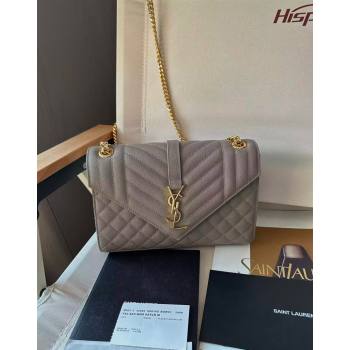 Saint Laurent Envelope Medium Bag in Grained Leather 600185 Light Grey 2024 TOP (Hongs-240803036)