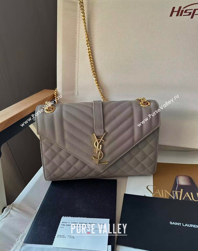 Saint Laurent Envelope Medium Bag in Grained Leather 600185 Light Grey 2024 TOP (Hongs-240803036)