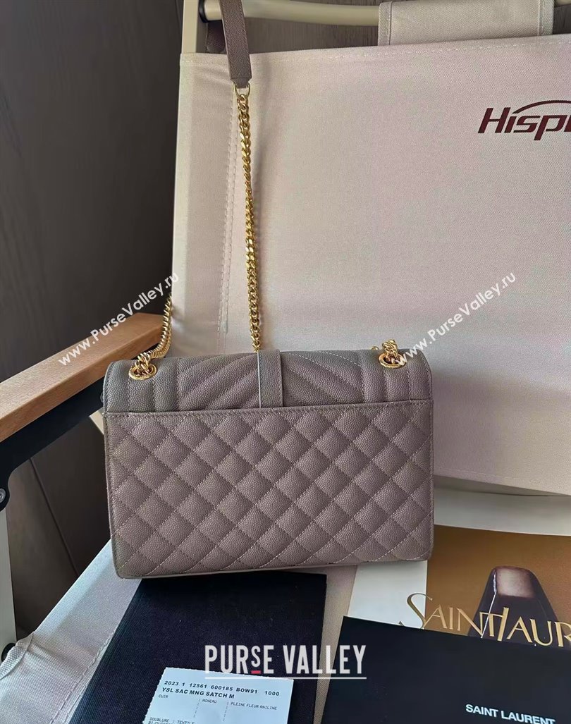 Saint Laurent Envelope Medium Bag in Grained Leather 600185 Light Grey 2024 TOP (Hongs-240803036)