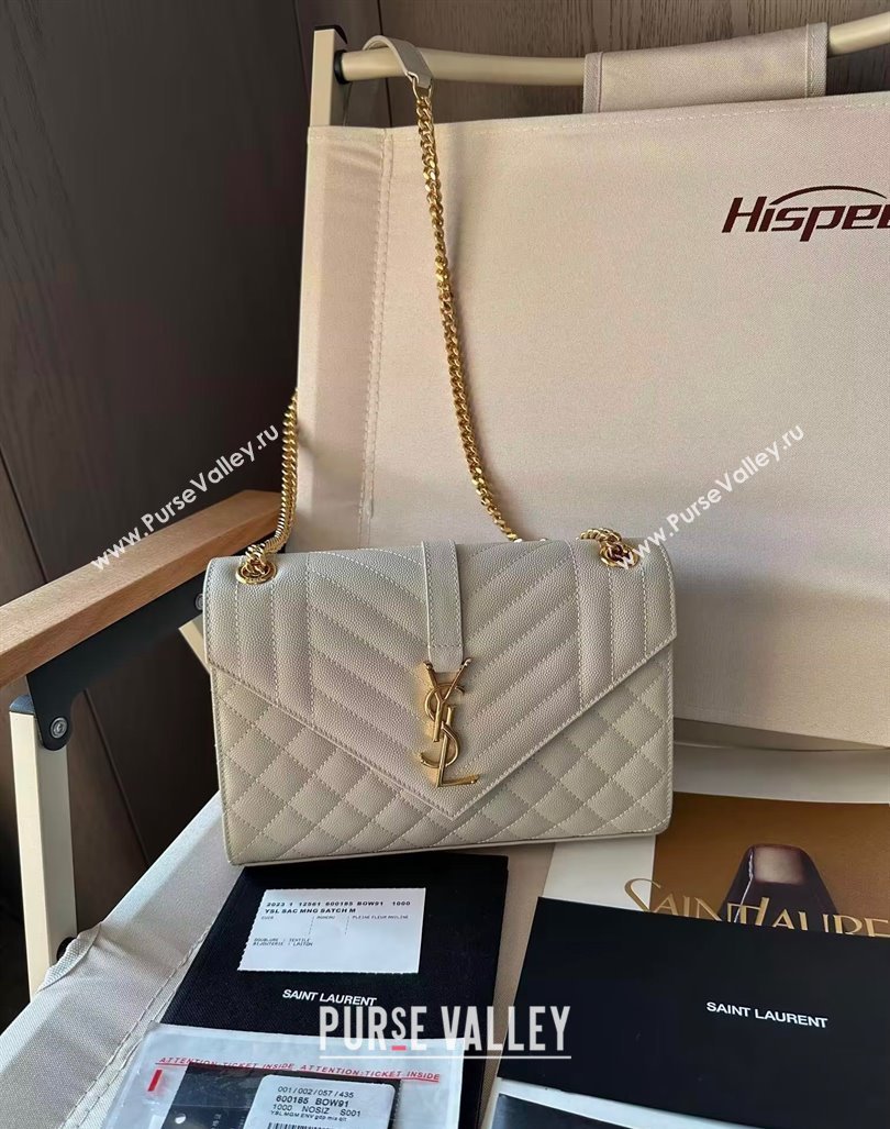 Saint Laurent Envelope Medium Bag in Grained Leather 600185 White 2024 TOP (Hongs-240803037)