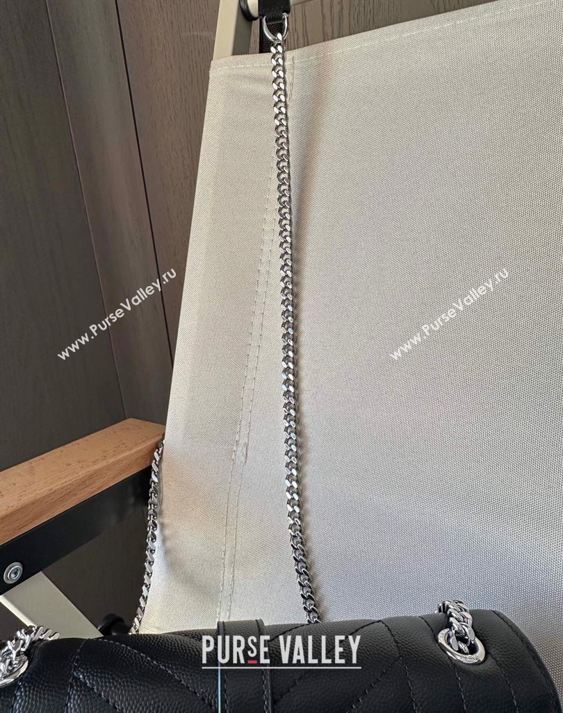 Saint Laurent Envelope Small Bag in Grained Leather 600195 Black/Silver 2024 TOP (Hongs-240803029)