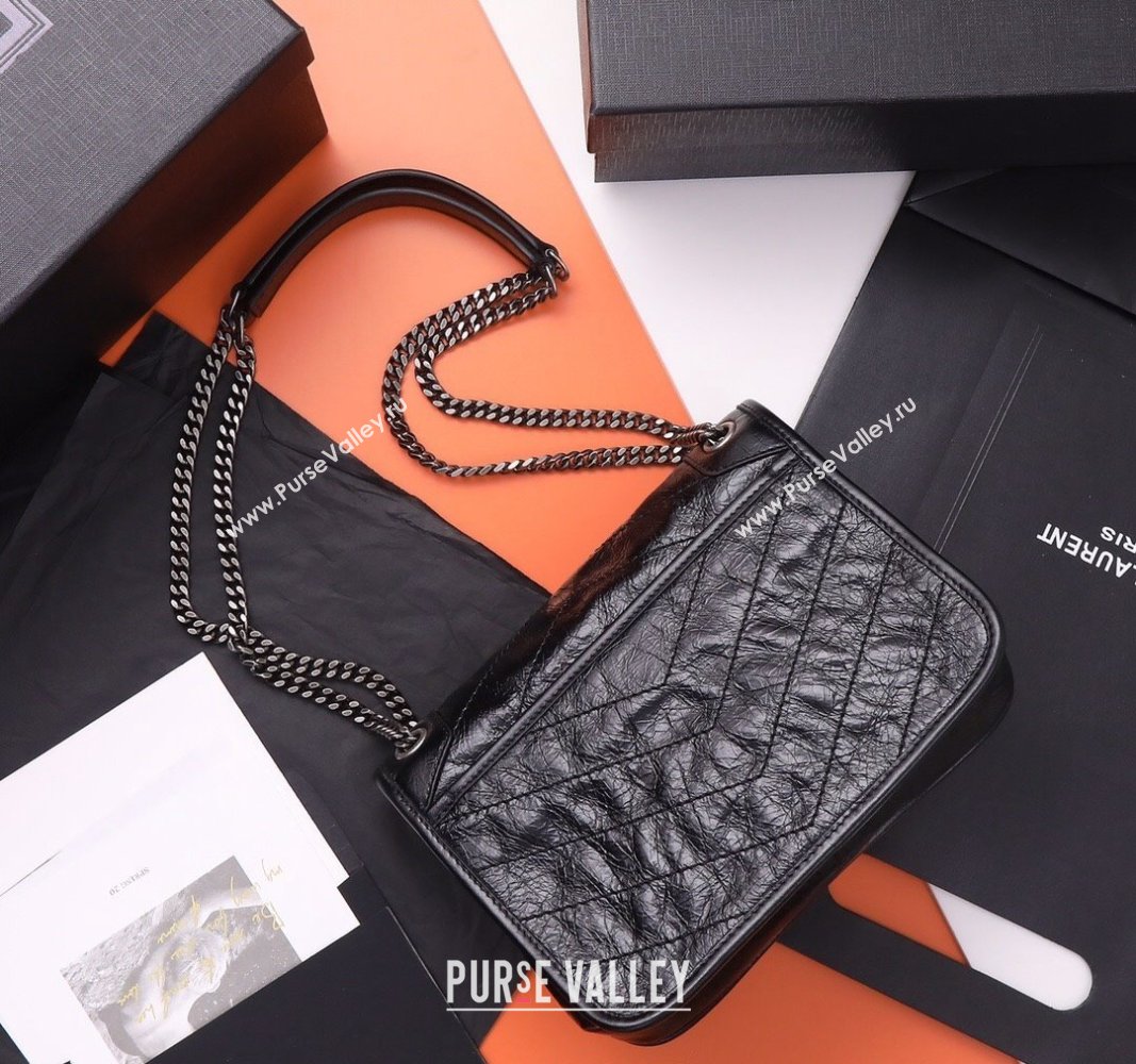 Saint Laurent Baby Niki Chain Bag in Shiny Crinkled Leather 533037 Black/Gunmetal 2024 (YY-240827009)