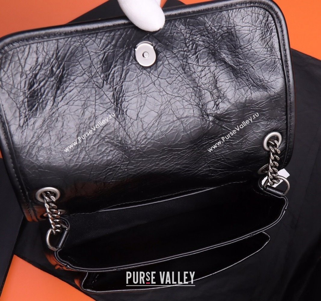 Saint Laurent Baby Niki Chain Bag in Shiny Crinkled Leather 533037 Black/Gunmetal 2024 (YY-240827009)