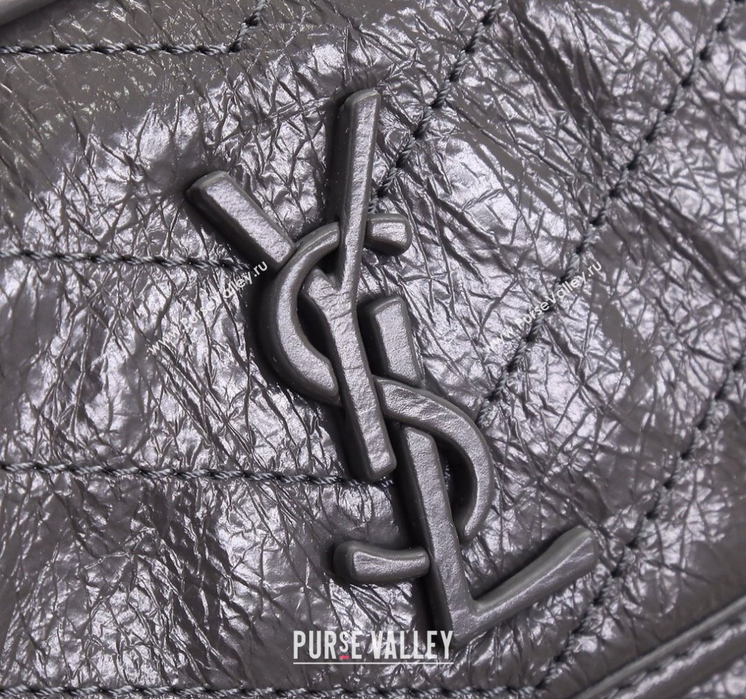 Saint Laurent Baby Niki Chain Bag in Shiny Crinkled Leather 533037 Dark Grey 2024 (YY-240827010)