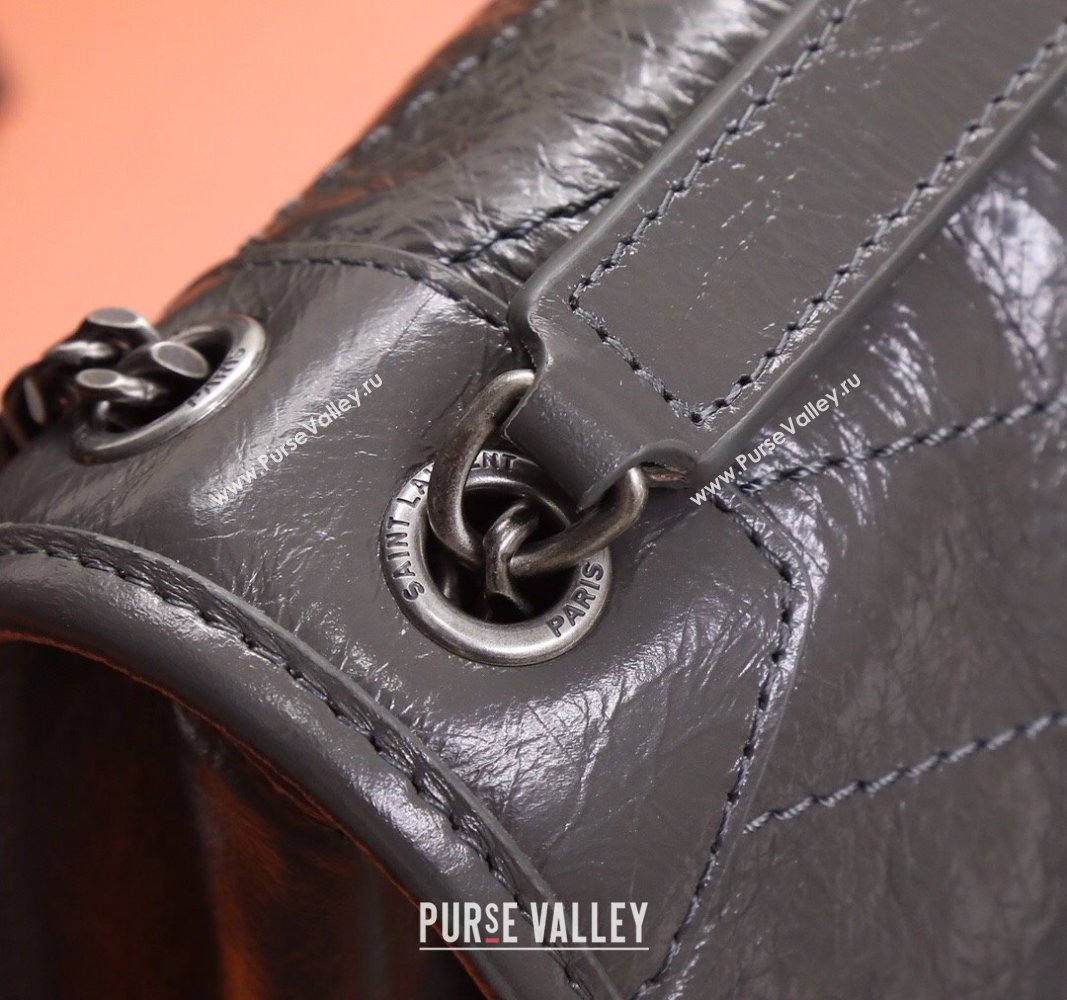 Saint Laurent Baby Niki Chain Bag in Shiny Crinkled Leather 533037 Dark Grey 2024 (YY-240827010)