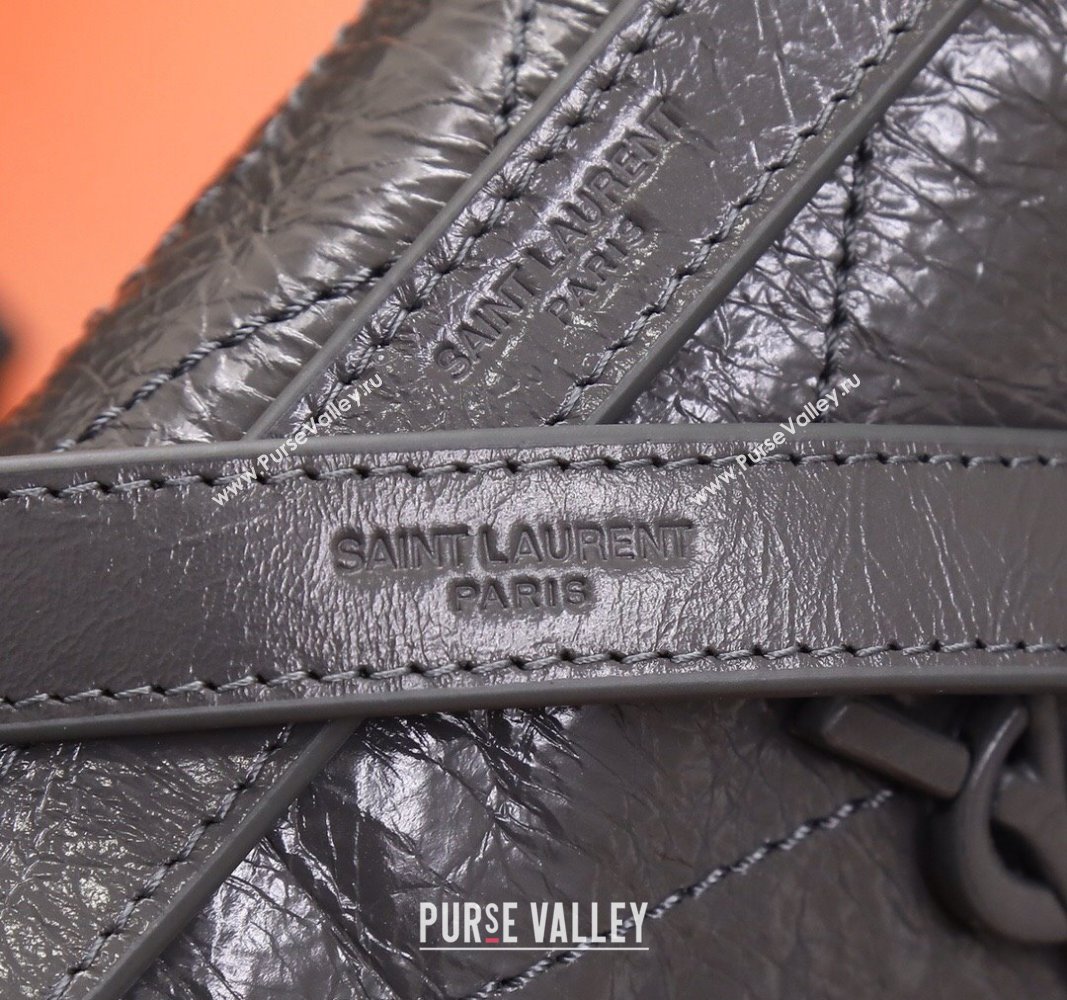 Saint Laurent Baby Niki Chain Bag in Shiny Crinkled Leather 533037 Dark Grey 2024 (YY-240827010)