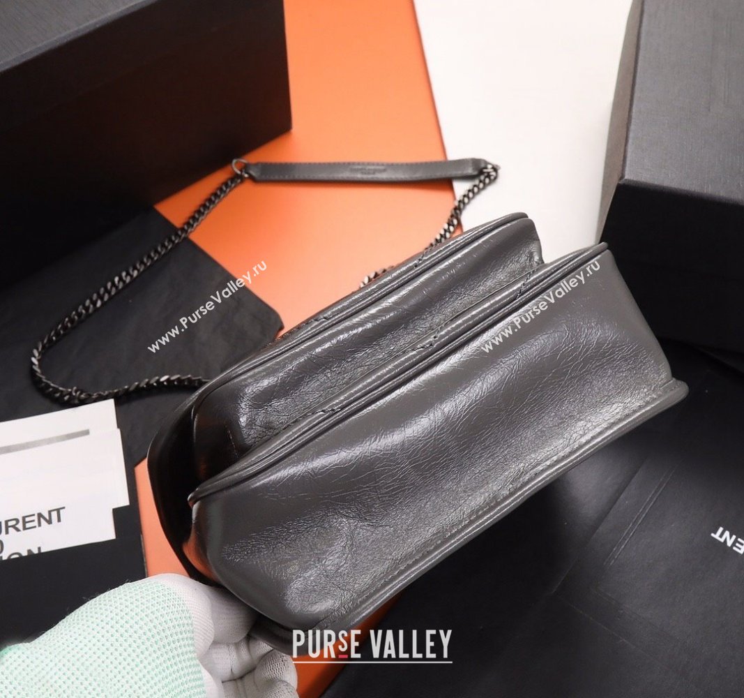 Saint Laurent Baby Niki Chain Bag in Shiny Crinkled Leather 533037 Dark Grey 2024 (YY-240827010)