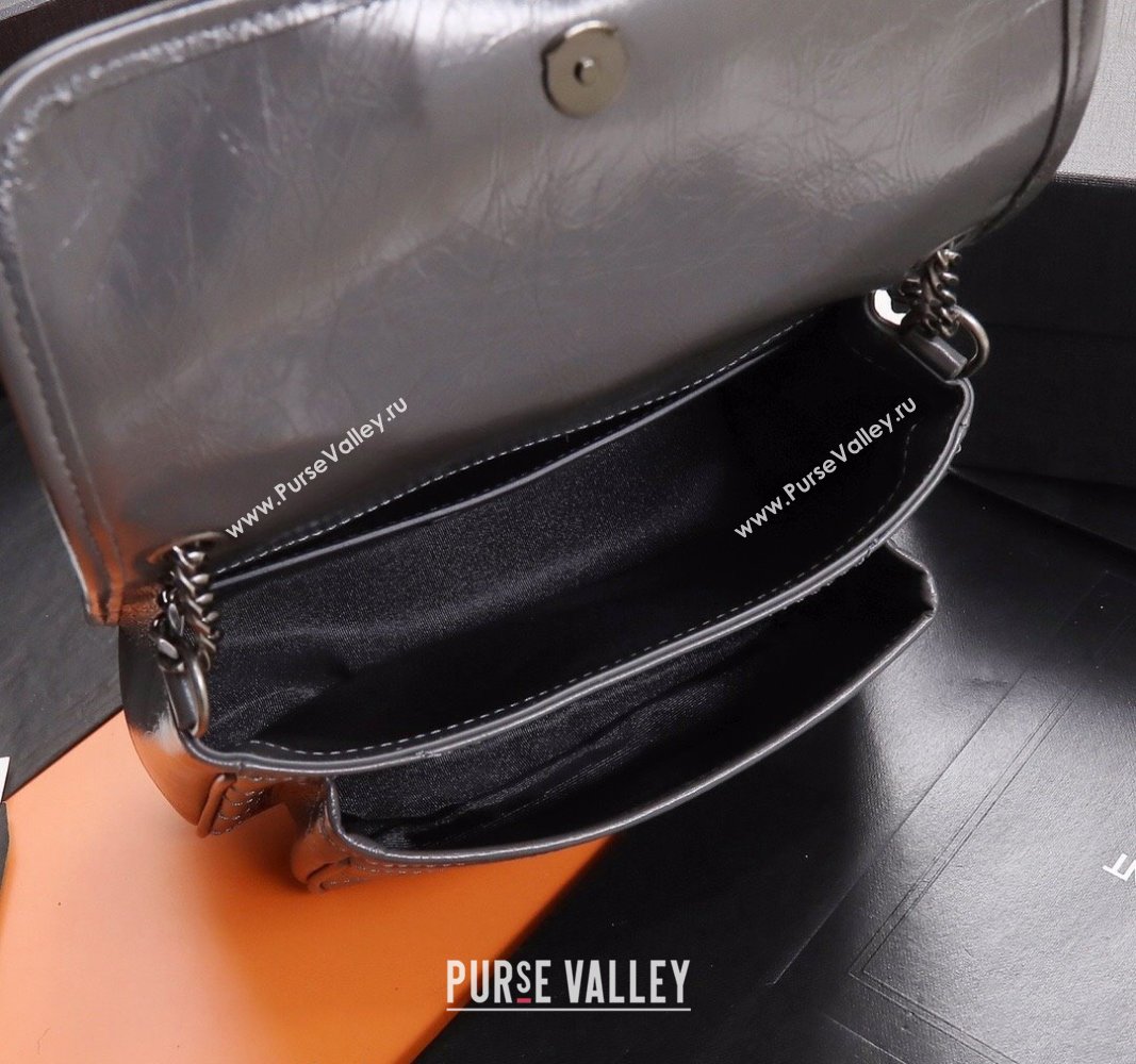 Saint Laurent Baby Niki Chain Bag in Shiny Crinkled Leather 533037 Dark Grey 2024 (YY-240827010)