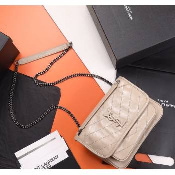 Saint Laurent Baby Niki Chain Bag in Shiny Crinkled Leather 533037 Nude Pink 2024 (YY-240827011)