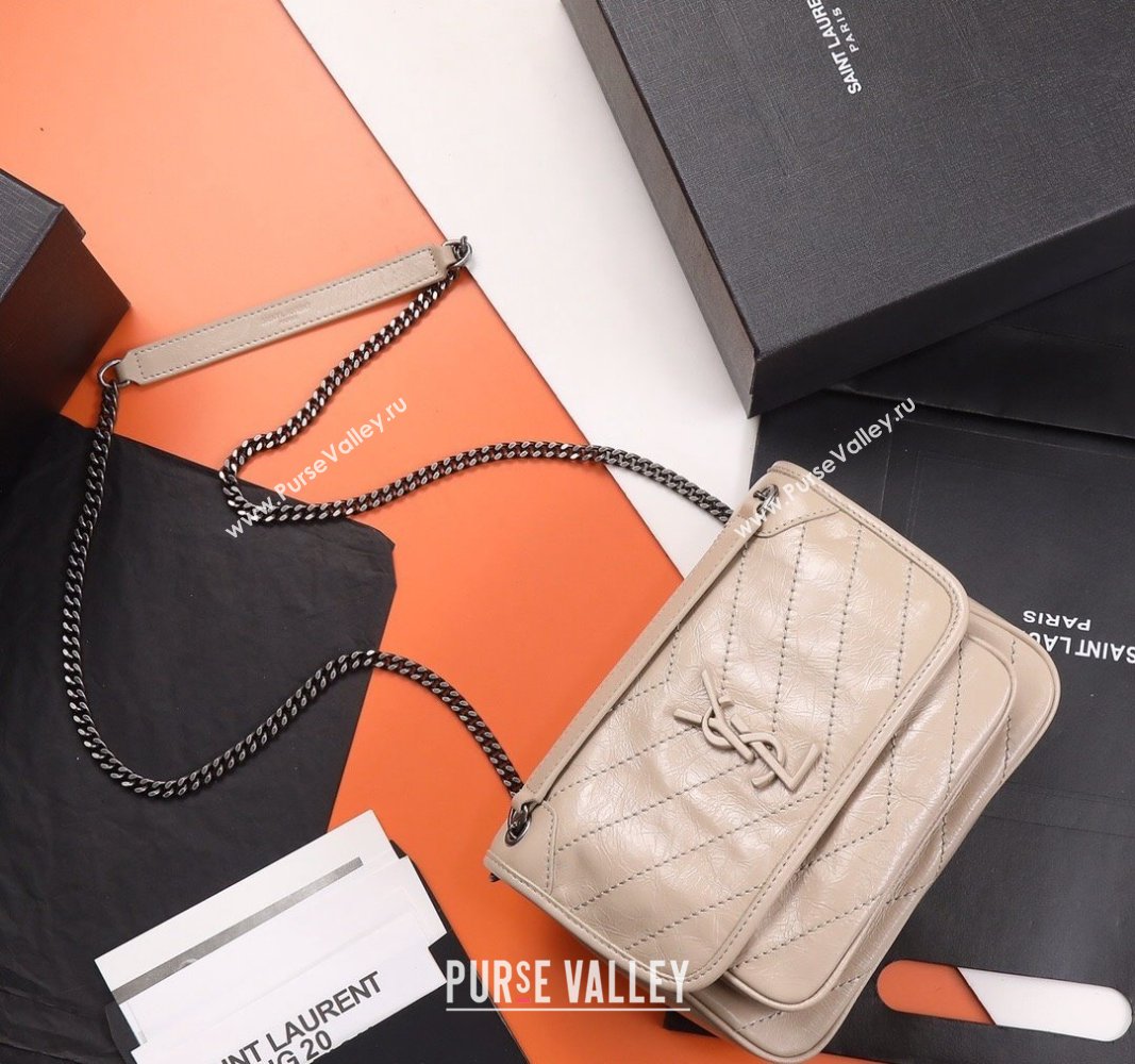 Saint Laurent Baby Niki Chain Bag in Shiny Crinkled Leather 533037 Nude Pink 2024 (YY-240827011)