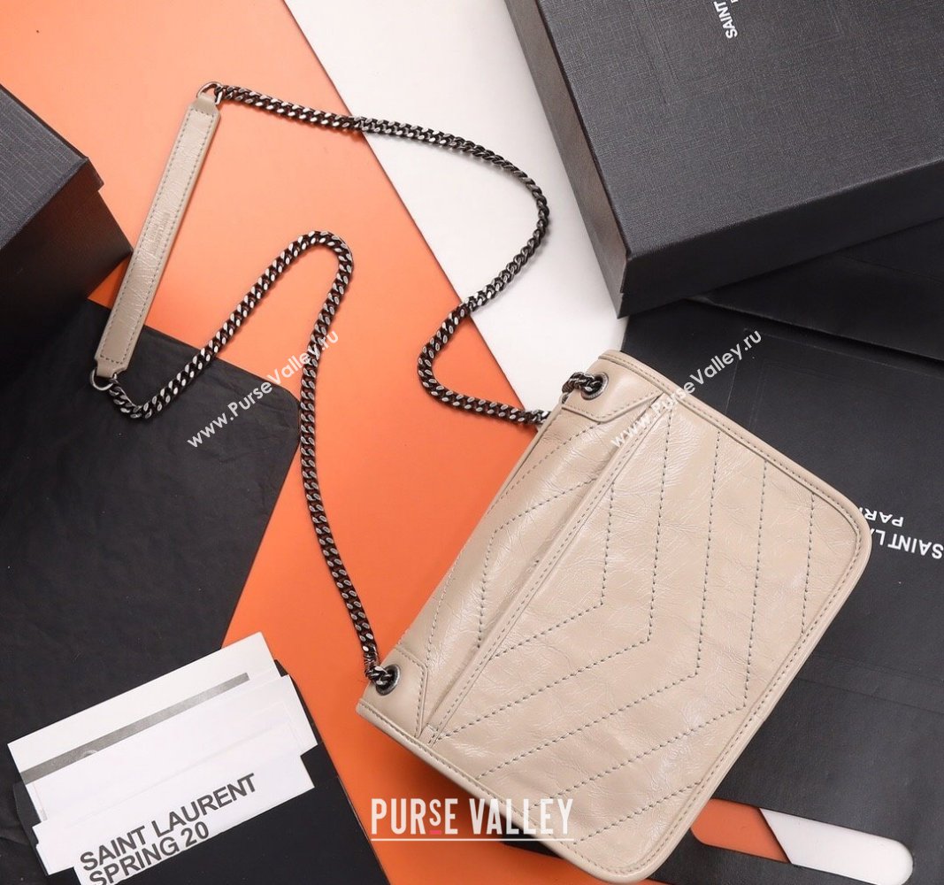 Saint Laurent Baby Niki Chain Bag in Shiny Crinkled Leather 533037 Nude Pink 2024 (YY-240827011)