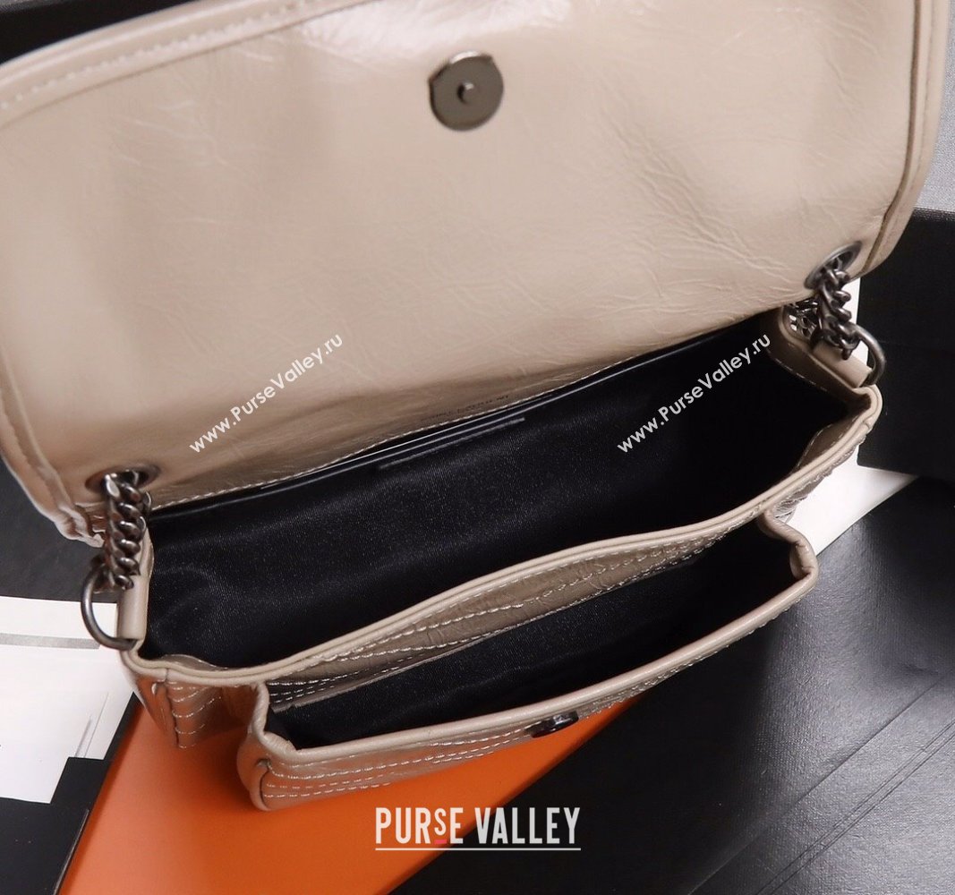 Saint Laurent Baby Niki Chain Bag in Shiny Crinkled Leather 533037 Nude Pink 2024 (YY-240827011)