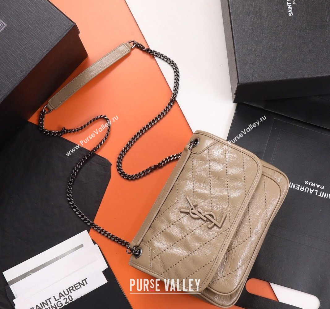 Saint Laurent Baby Niki Chain Bag in Shiny Crinkled Leather 533037 Apricot 2024 (YY-240827012)