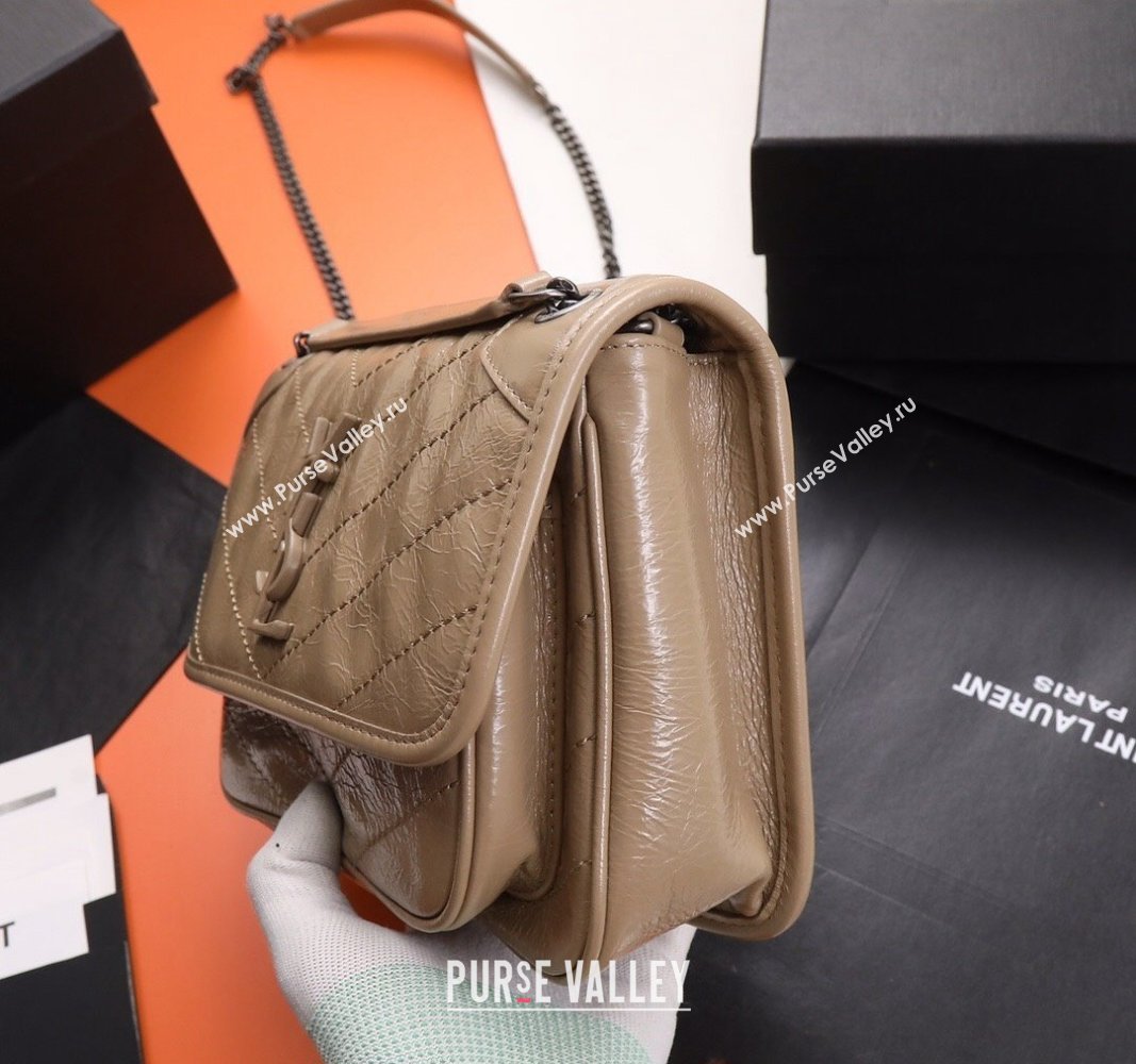 Saint Laurent Baby Niki Chain Bag in Shiny Crinkled Leather 533037 Apricot 2024 (YY-240827012)