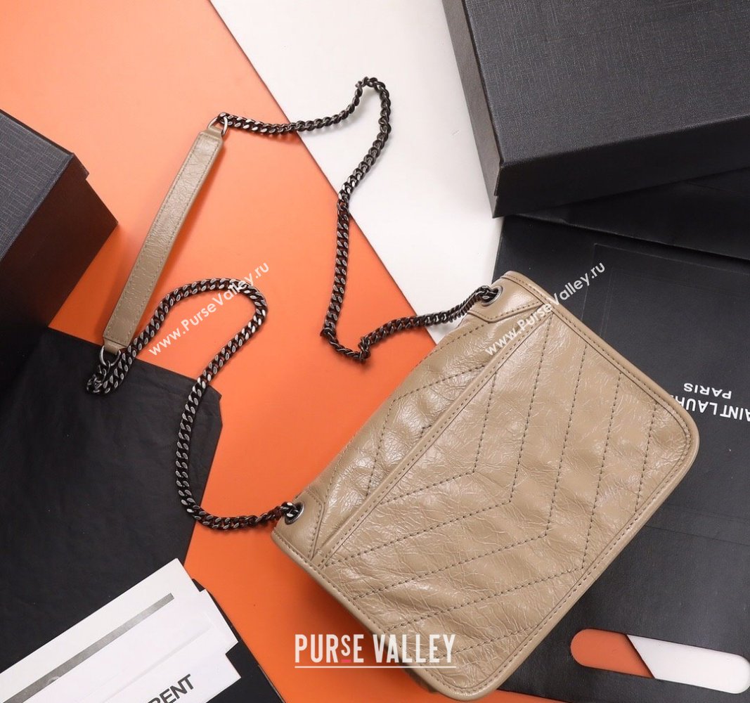 Saint Laurent Baby Niki Chain Bag in Shiny Crinkled Leather 533037 Apricot 2024 (YY-240827012)