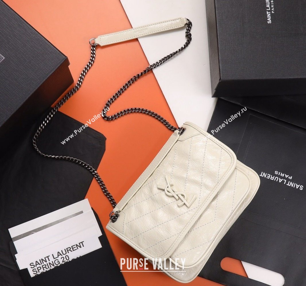 Saint Laurent Baby Niki Chain Bag in Shiny Crinkled Leather 533037 White 2024 (YY-240827013)