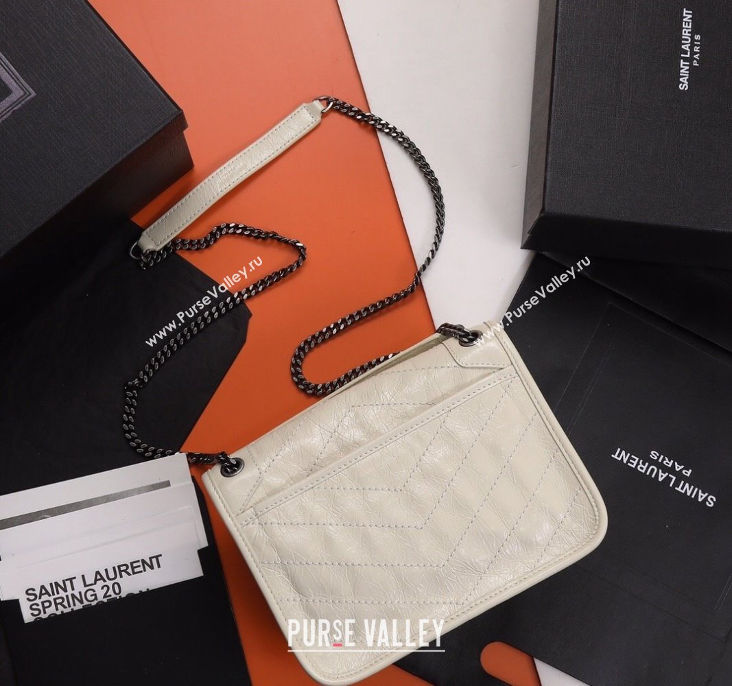 Saint Laurent Baby Niki Chain Bag in Shiny Crinkled Leather 533037 White 2024 (YY-240827013)