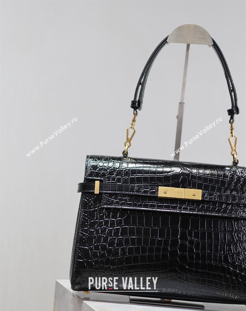 Saint Laurent Manhattan Medium Top handle bag in Crocodile Embossed Leather Black 2024 769512 (YY-240827019)