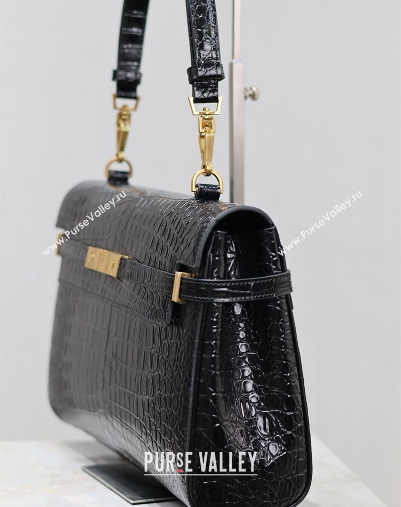 Saint Laurent Manhattan Medium Top handle bag in Crocodile Embossed Leather Black 2024 769512 (YY-240827019)