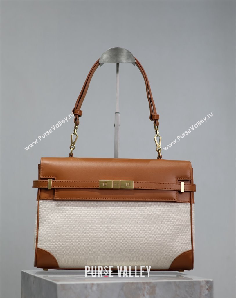 Saint Laurent Manhattan Medium Top handle bag in Canvas and Leather Brown 2024 769512 (YY-240827021)