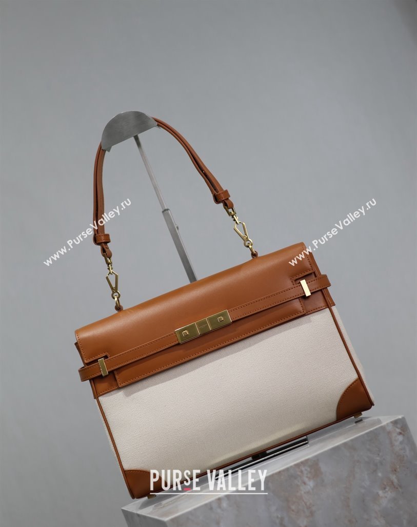 Saint Laurent Manhattan Medium Top handle bag in Canvas and Leather Brown 2024 769512 (YY-240827021)