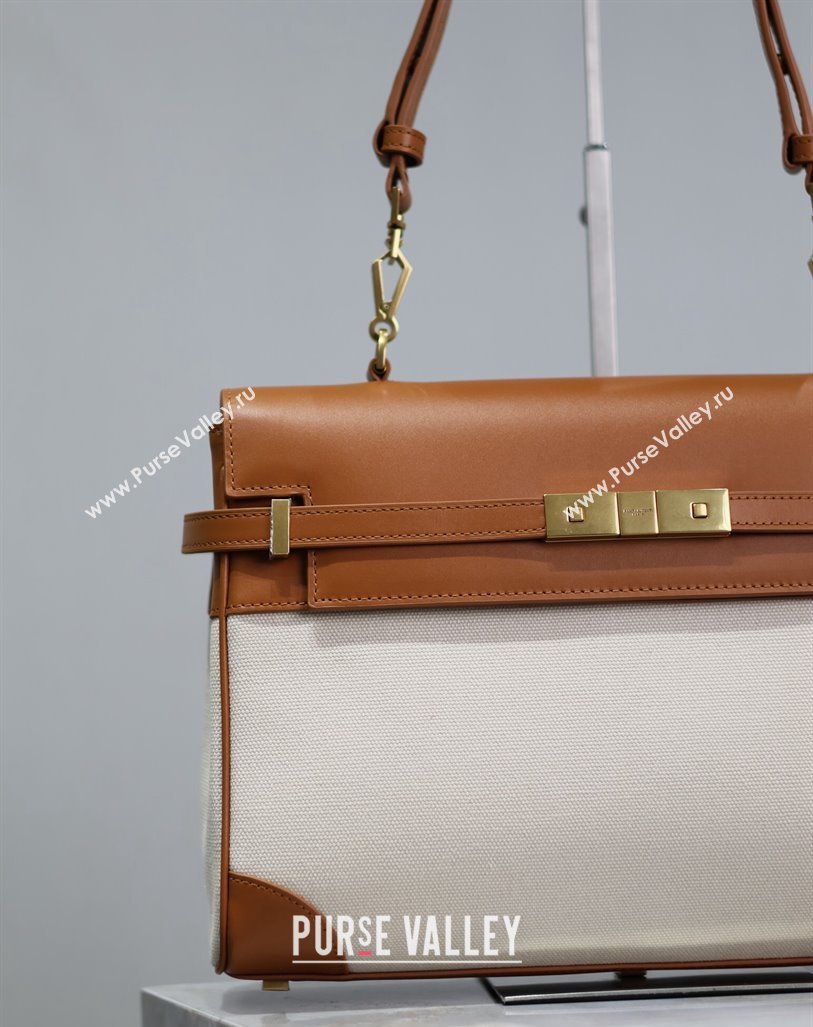 Saint Laurent Manhattan Medium Top handle bag in Canvas and Leather Brown 2024 769512 (YY-240827021)