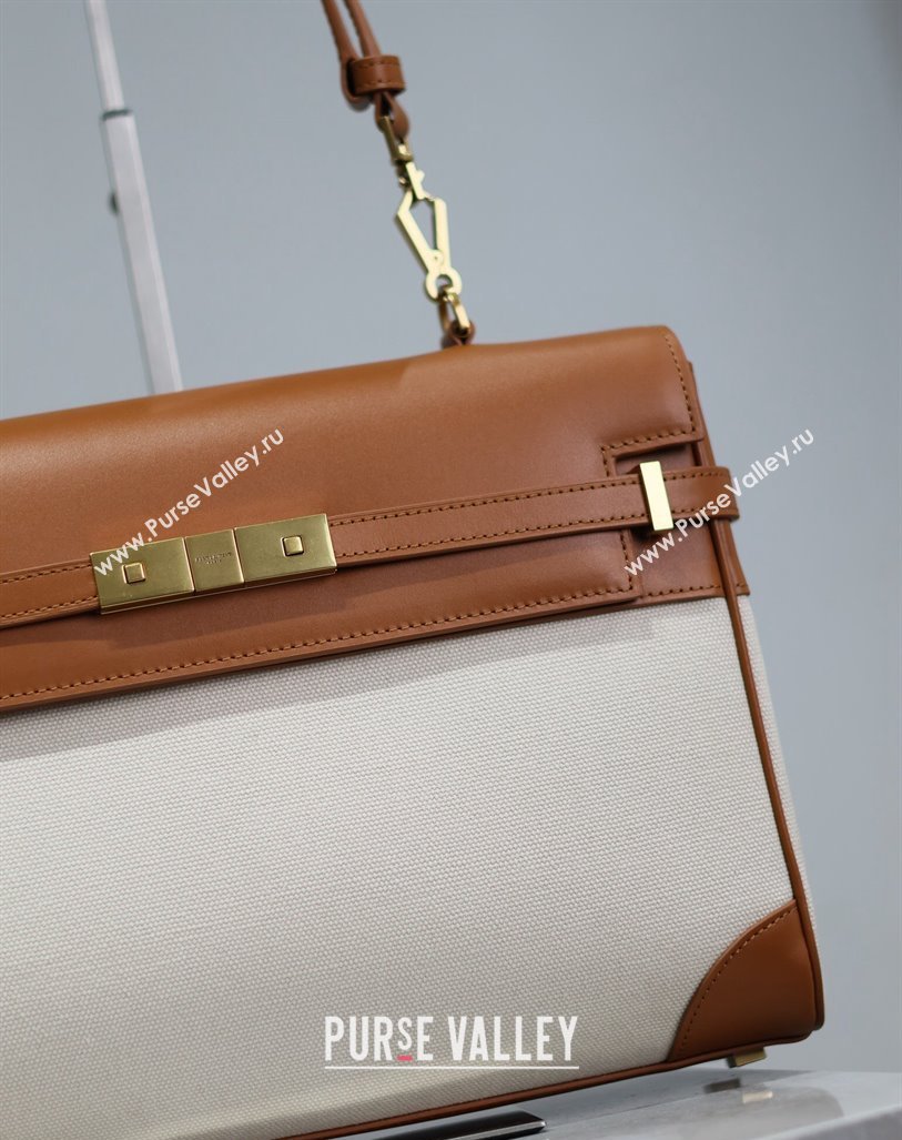 Saint Laurent Manhattan Medium Top handle bag in Canvas and Leather Brown 2024 769512 (YY-240827021)