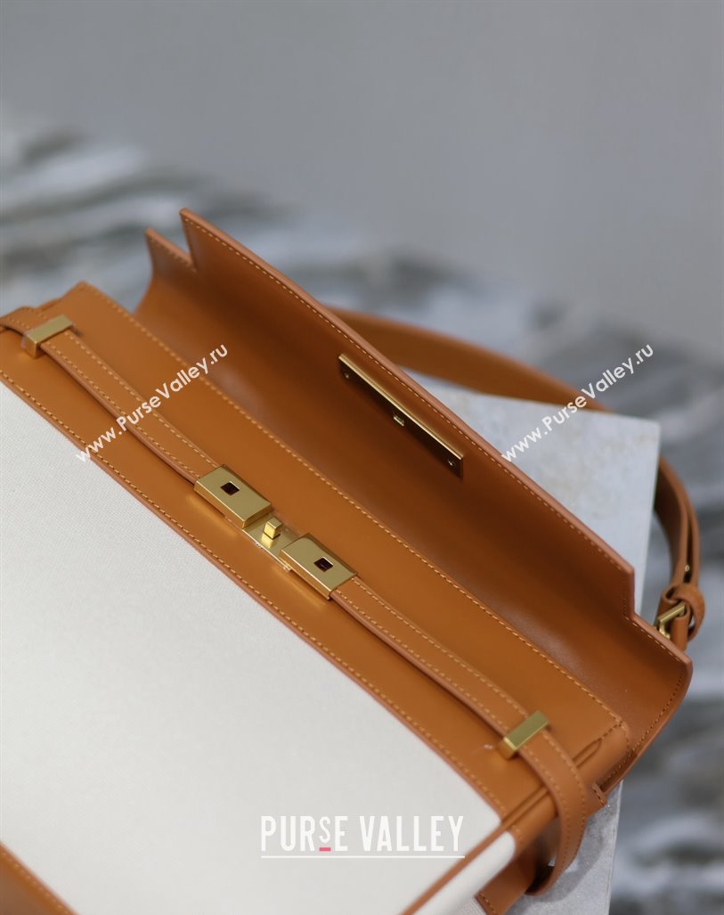Saint Laurent Manhattan Medium Top handle bag in Canvas and Leather Brown 2024 769512 (YY-240827021)