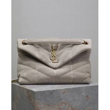 Saint Laurent Loulou Puffer Small Bag in Suede 577476 Light Grey 2024 (YY-240827025)