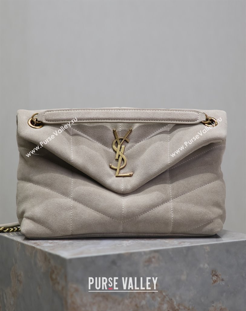 Saint Laurent Loulou Puffer Small Bag in Suede 577476 Light Grey 2024 (YY-240827025)