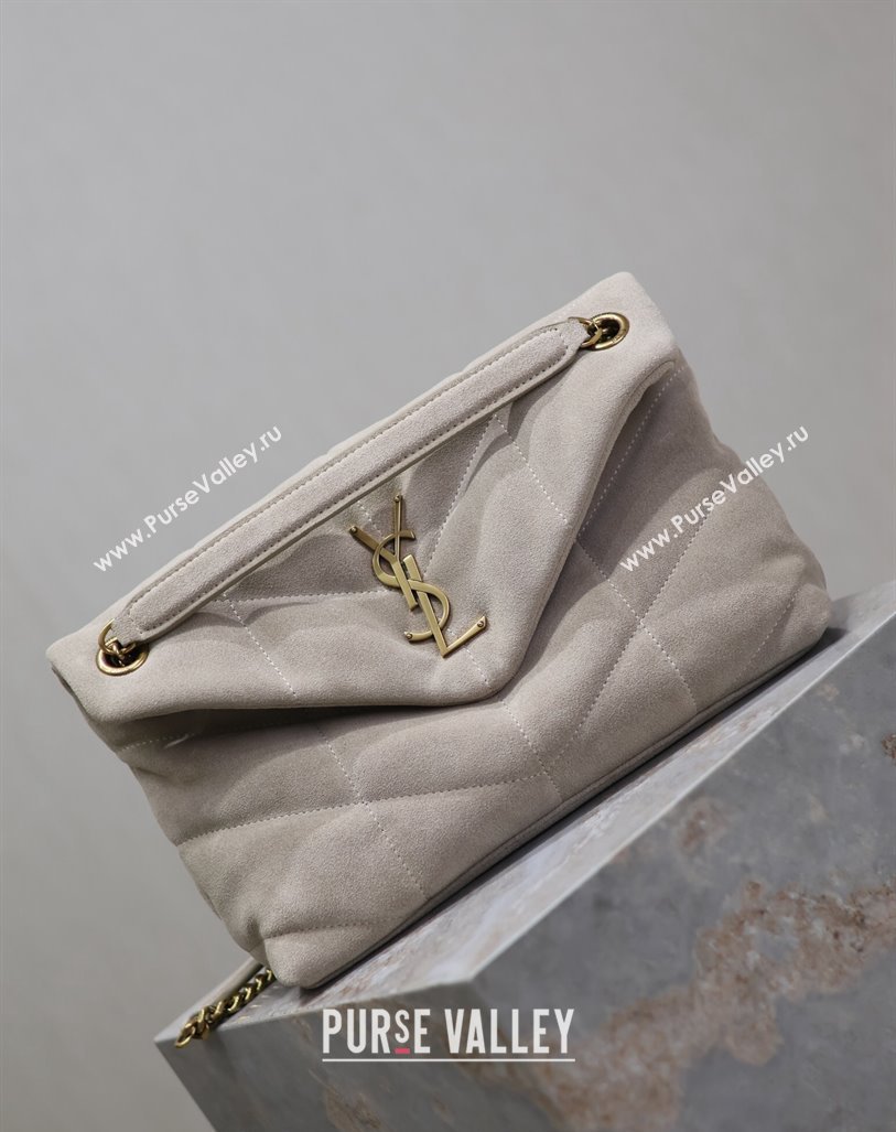 Saint Laurent Loulou Puffer Small Bag in Suede 577476 Light Grey 2024 (YY-240827025)