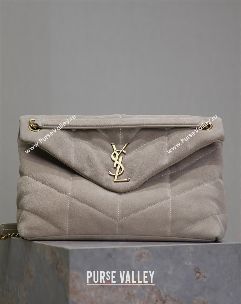 Saint Laurent Loulou Puffer Medium Bag in Suede 577475 Light Grey 2024 (YY-240827029)