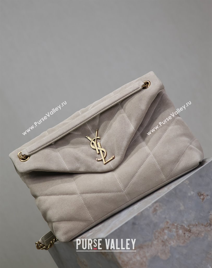 Saint Laurent Loulou Puffer Medium Bag in Suede 577475 Light Grey 2024 (YY-240827029)