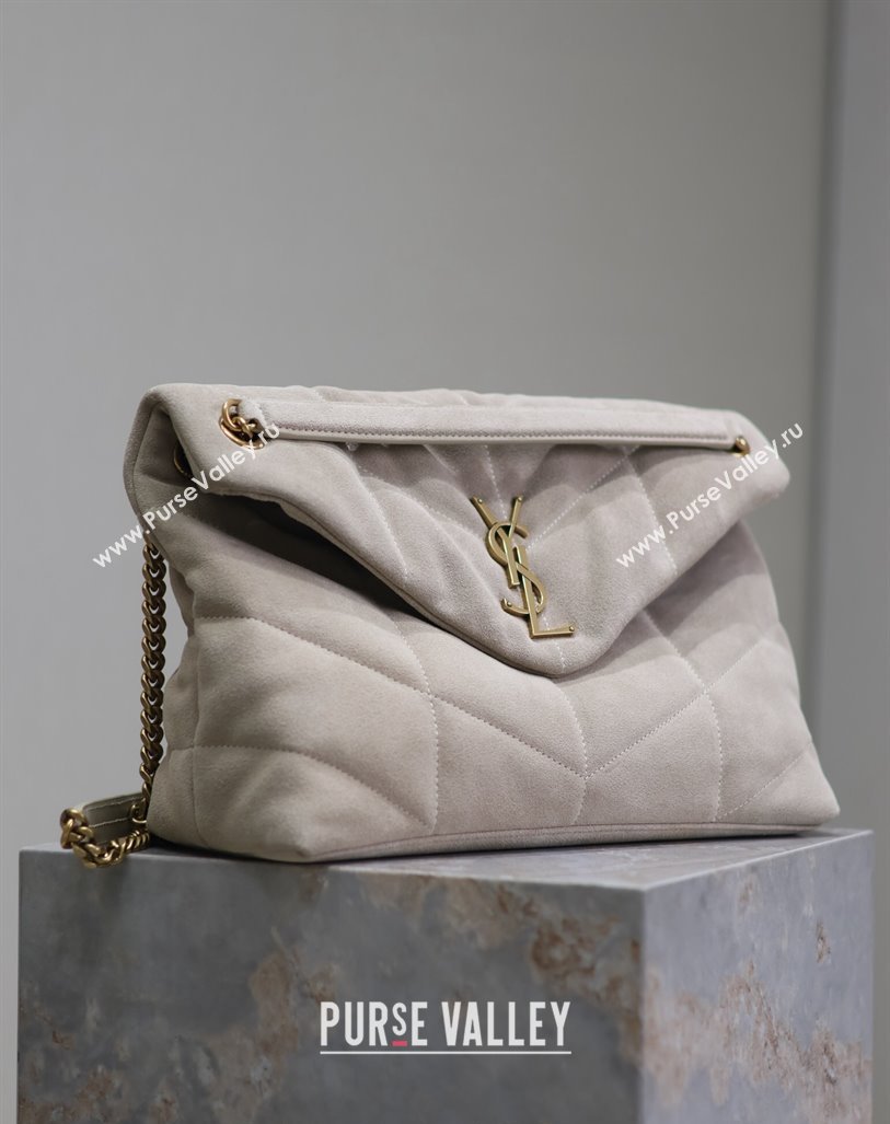 Saint Laurent Loulou Puffer Medium Bag in Suede 577475 Light Grey 2024 (YY-240827029)