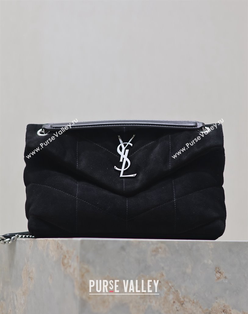 Saint Laurent Loulou Puffer Small Bag in Suede 577476 Black/Silver 2024 (YY-240827027)