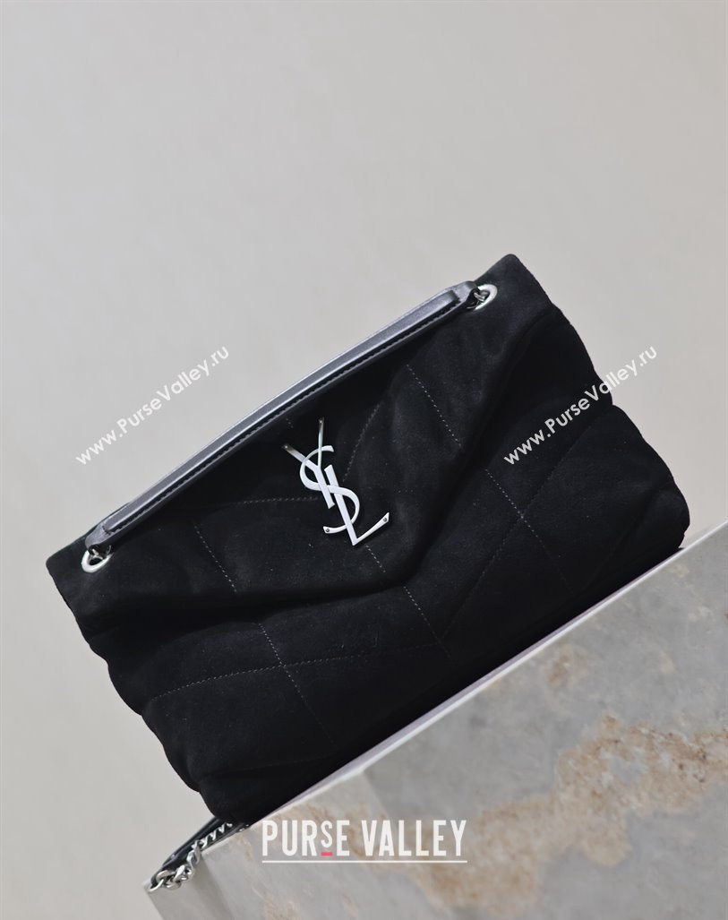 Saint Laurent Loulou Puffer Small Bag in Suede 577476 Black/Silver 2024 (YY-240827027)