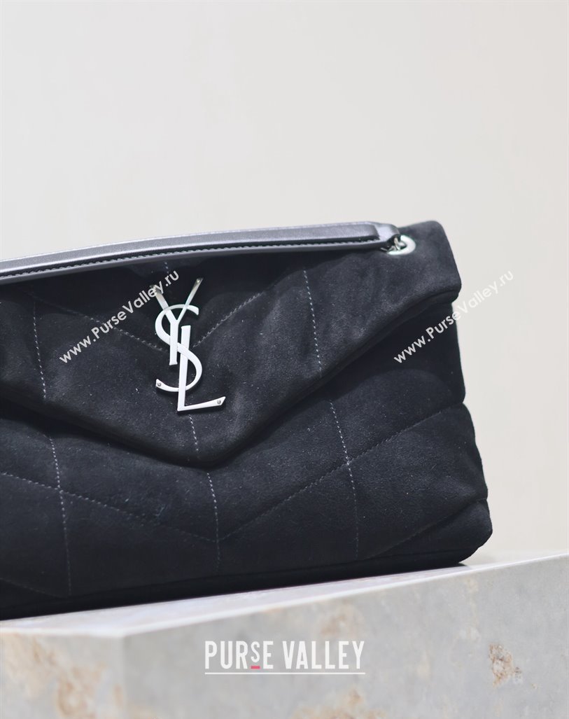 Saint Laurent Loulou Puffer Small Bag in Suede 577476 Black/Silver 2024 (YY-240827027)