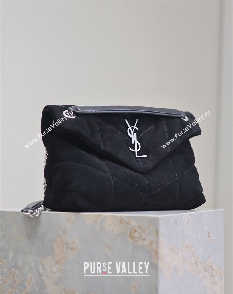Saint Laurent Loulou Puffer Small Bag in Suede 577476 Black/Silver 2024 (YY-240827027)