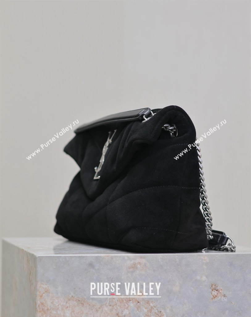 Saint Laurent Loulou Puffer Small Bag in Suede 577476 Black/Silver 2024 (YY-240827027)