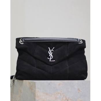 Saint Laurent Loulou Puffer Medium Bag in Suede 577475 Black/Silver 2024 (YY-240827030)