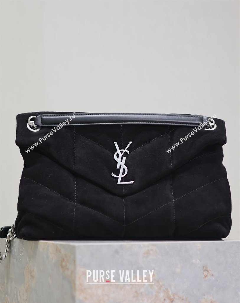 Saint Laurent Loulou Puffer Medium Bag in Suede 577475 Black/Silver 2024 (YY-240827030)