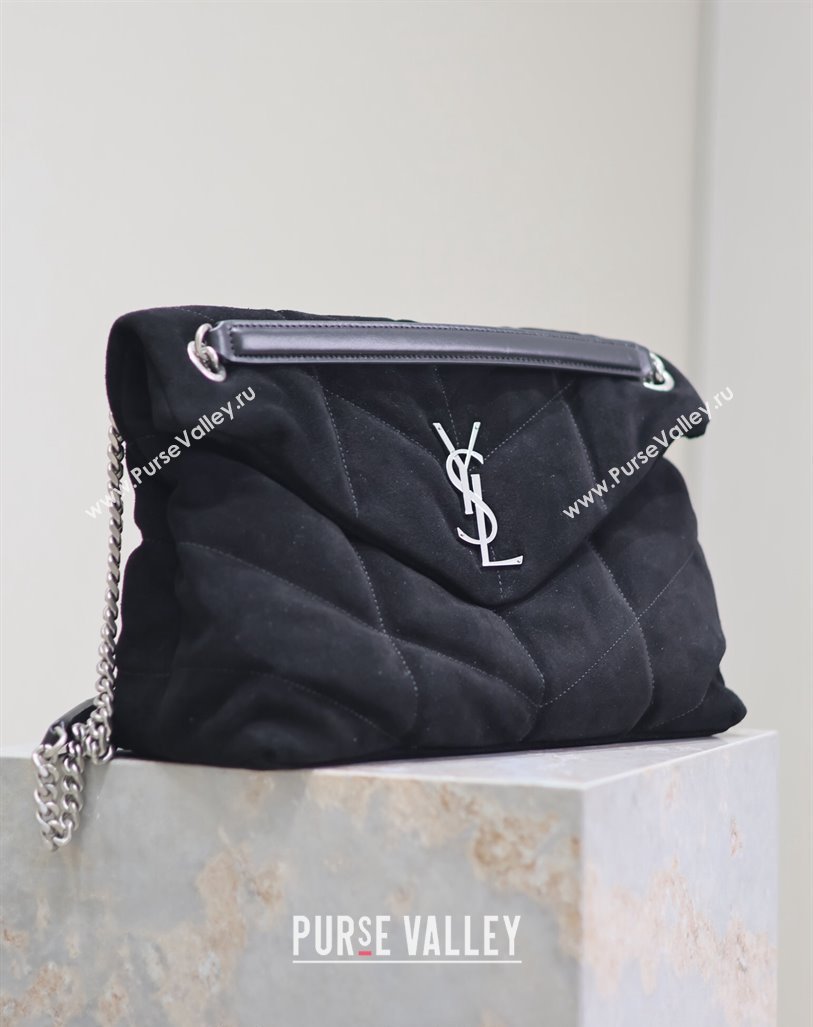 Saint Laurent Loulou Puffer Medium Bag in Suede 577475 Black/Silver 2024 (YY-240827030)