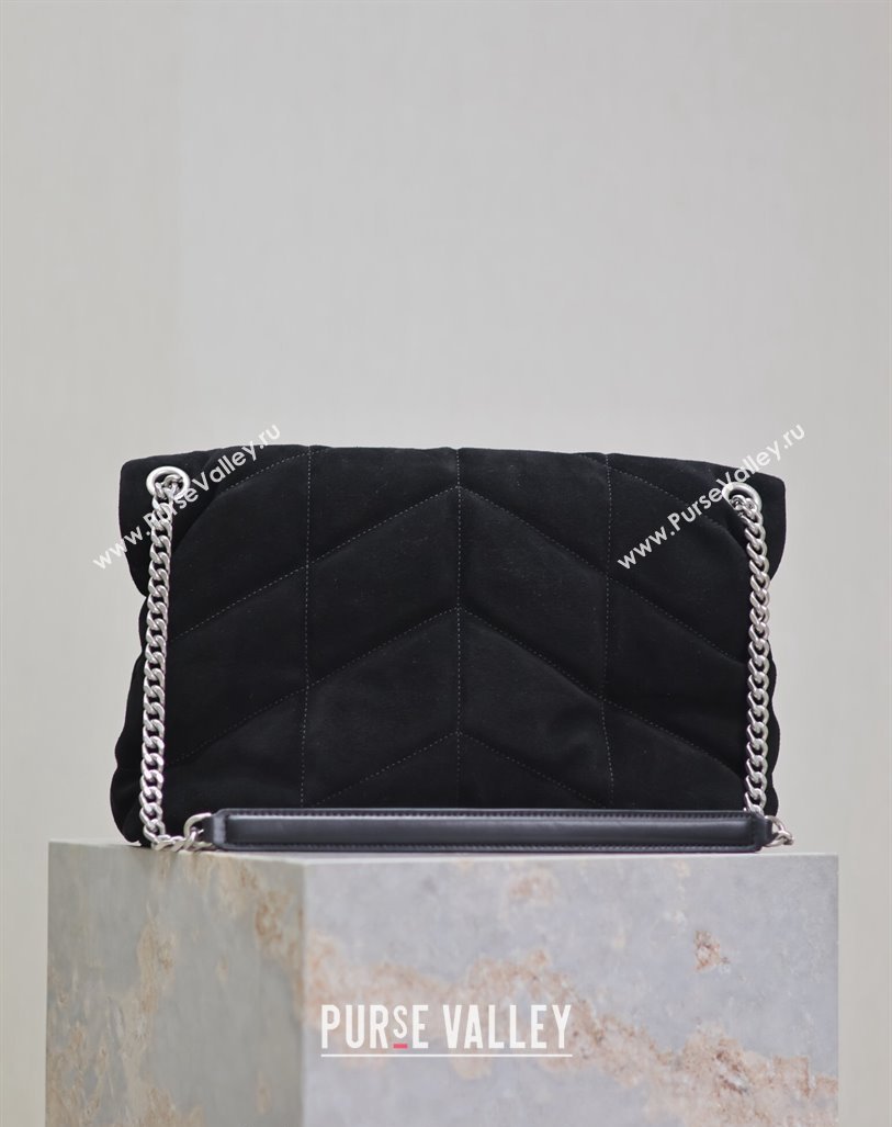 Saint Laurent Loulou Puffer Medium Bag in Suede 577475 Black/Silver 2024 (YY-240827030)