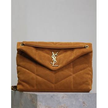 Saint Laurent Loulou Puffer Medium Bag in Suede 577475 Clay Yellow 2024 (YY-240827032)