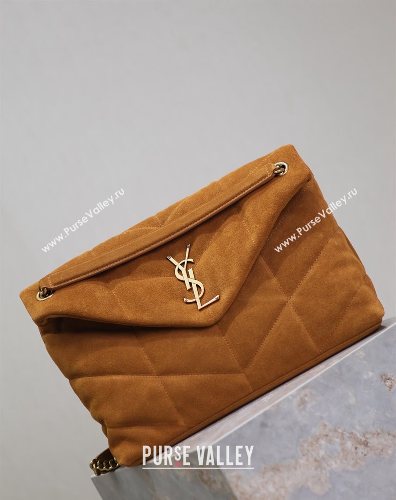 Saint Laurent Loulou Puffer Medium Bag in Suede 577475 Clay Yellow 2024 (YY-240827032)