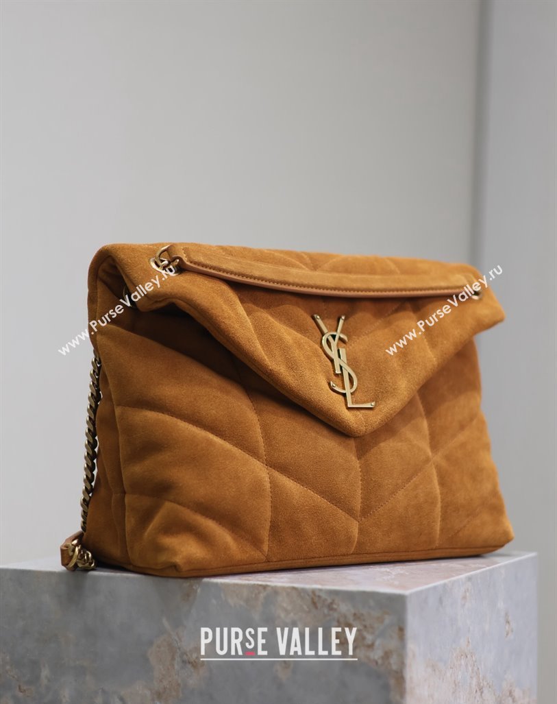 Saint Laurent Loulou Puffer Medium Bag in Suede 577475 Clay Yellow 2024 (YY-240827032)
