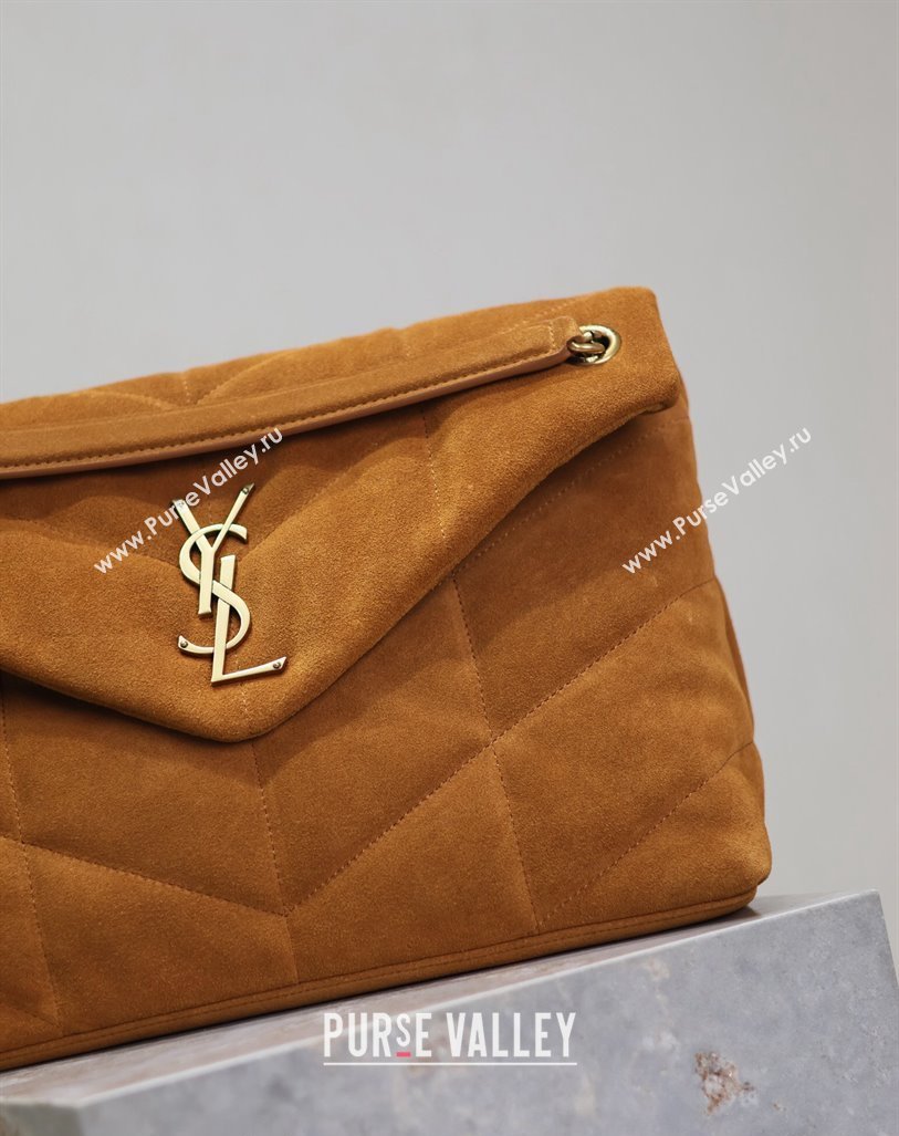 Saint Laurent Loulou Puffer Medium Bag in Suede 577475 Clay Yellow 2024 (YY-240827032)