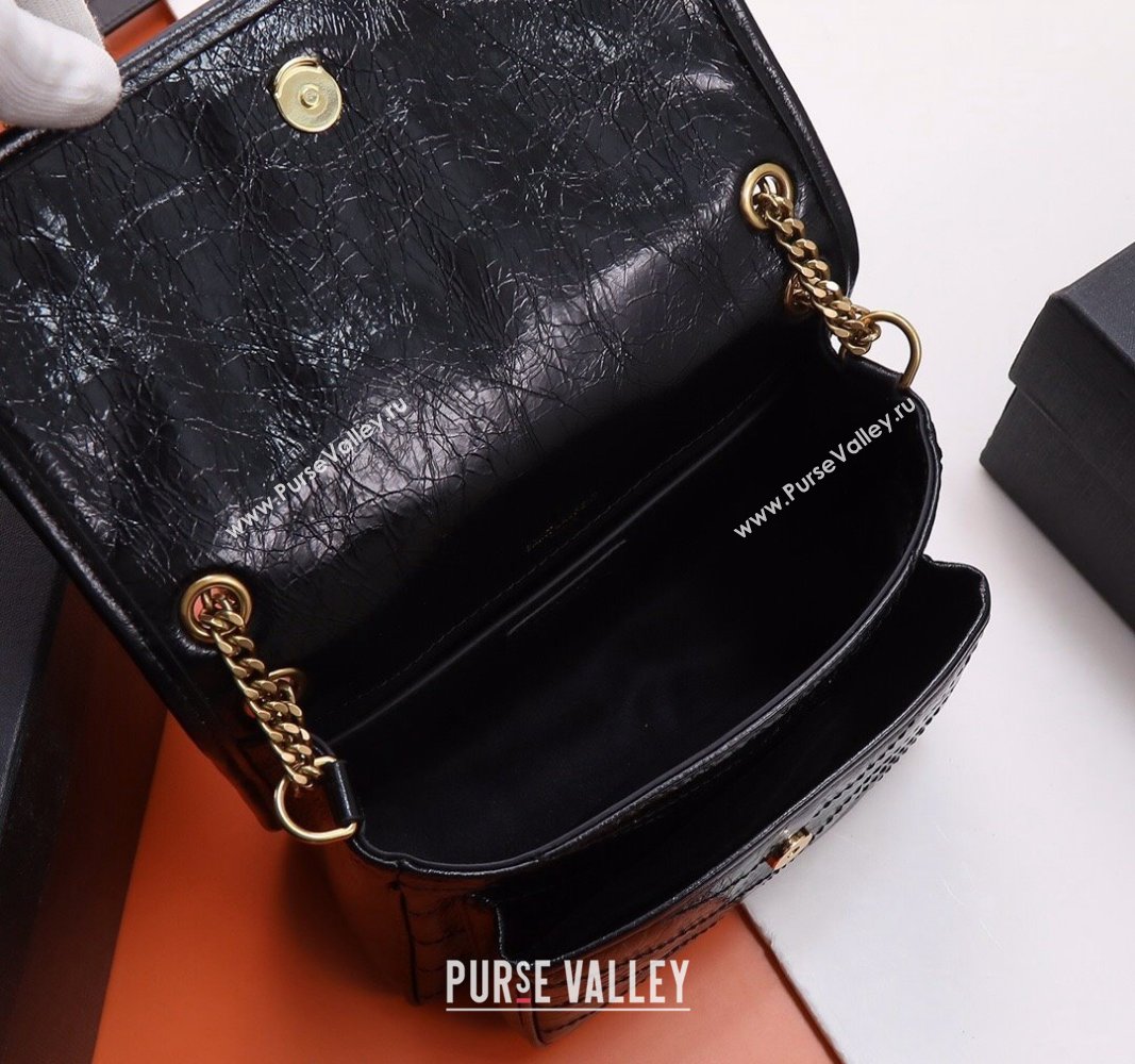 Saint Laurent Baby Niki Chain Bag in Shiny Crinkled Leather 533037 Black/Gold 2024 (YY-240827007)