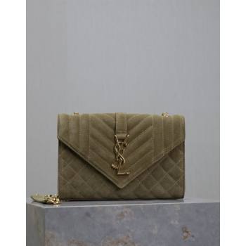 Saint Laurent Envelope Small Chain Bag in Suede 526286 Khaki Green 2024 (MHUI-240920039)